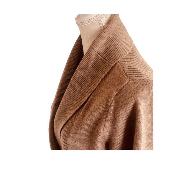 Ellen Tracy Cardigan Sweater M Long Length Tan Wool Blend Pockets Wide V Neck - Picture 12 of 16